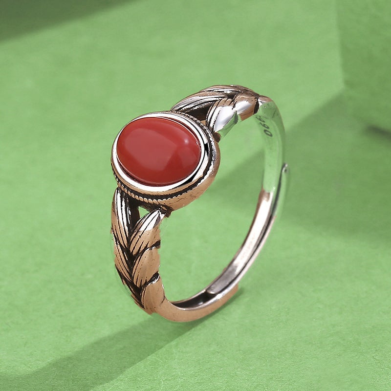 Vintage Red Plated Epoxy Wheat Ring For Women, Simple Retro Distressed Adjustable Ring - Image 3